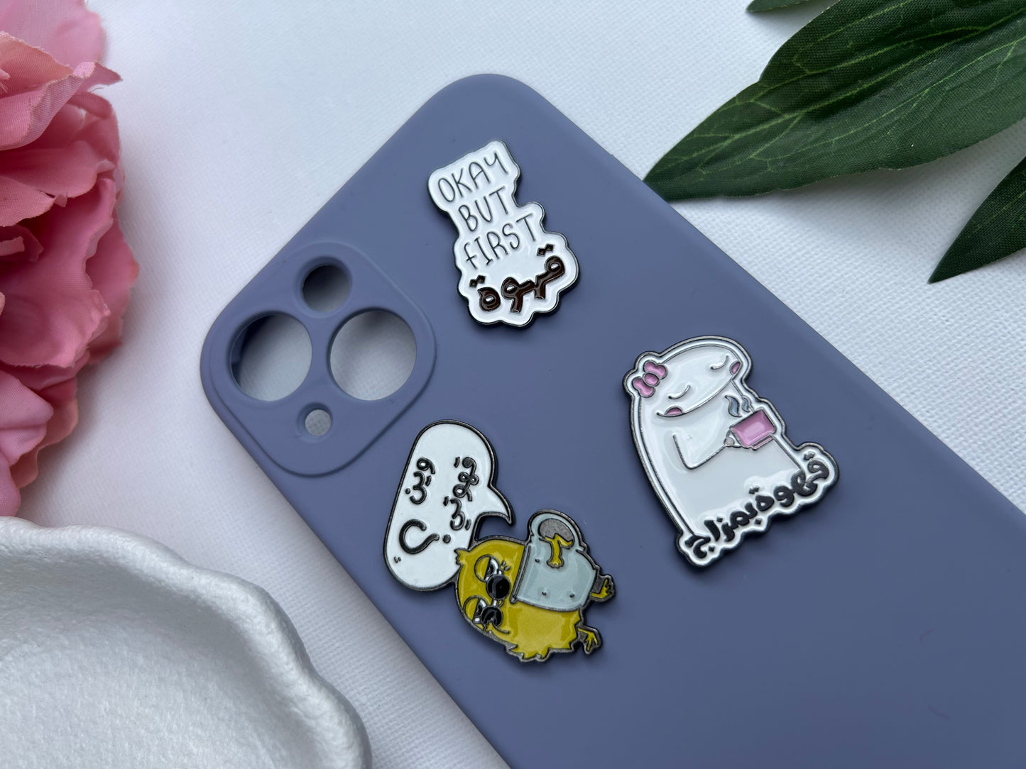 "OKAY BUT FIRST قهوه" Metal Phone Sticker