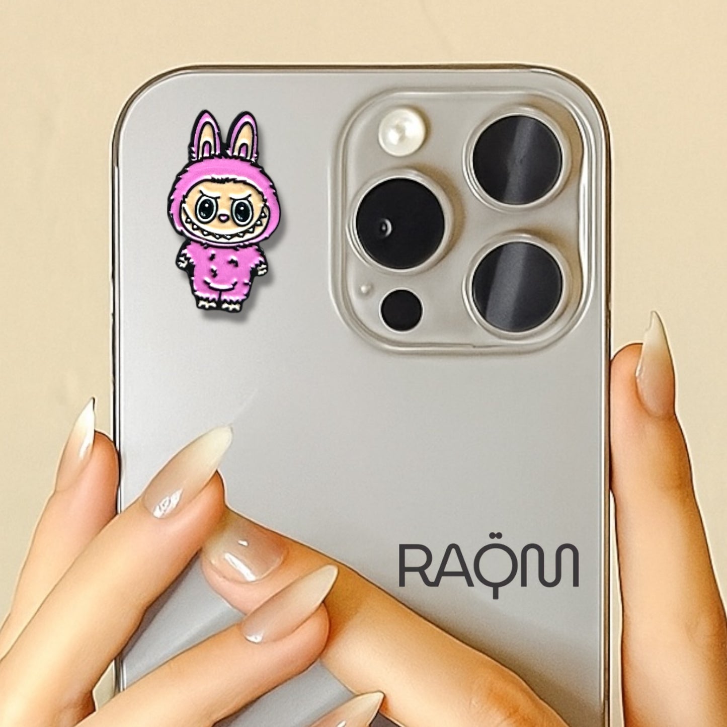 3D Metal Phone Sticker - Pink Labubu