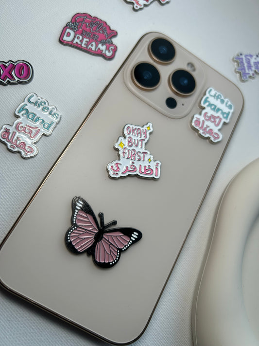 Pink Butterfly Metal Sticker