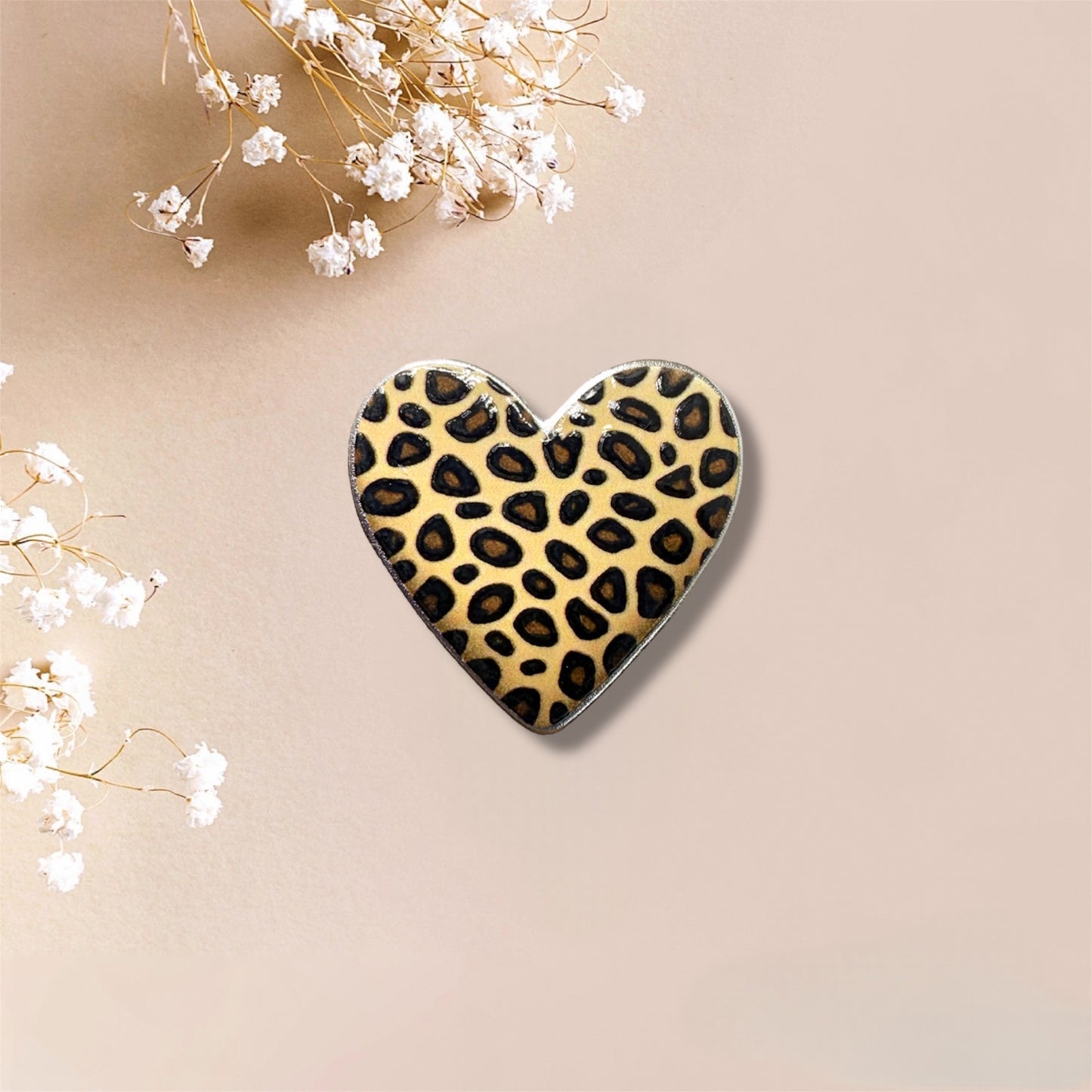 Leopard Heart Metal Sticker