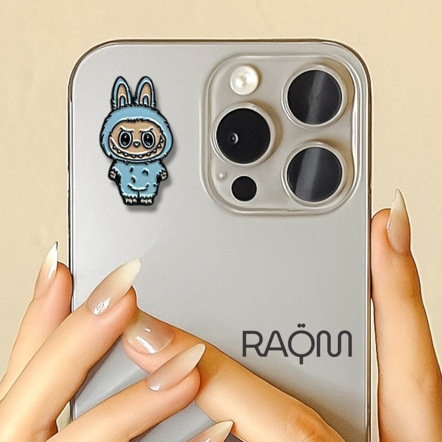 3D Metal Phone Sticker - Blue Labubu