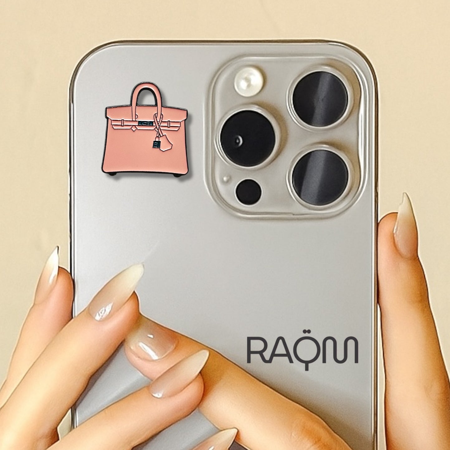 Pink Luxury Hand Bag Metal Phone Sticker