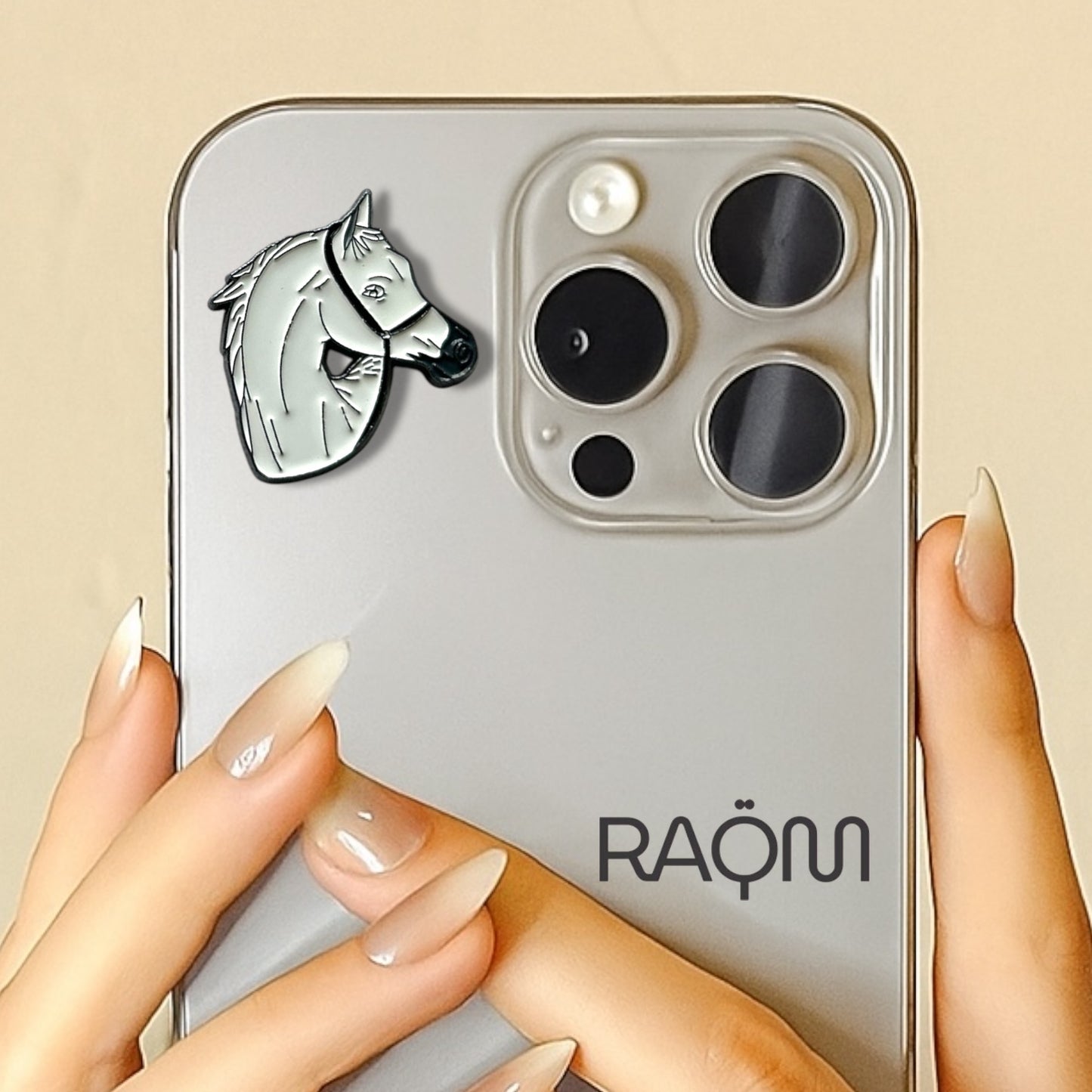 3D Metal Phone Sticker - White Horse