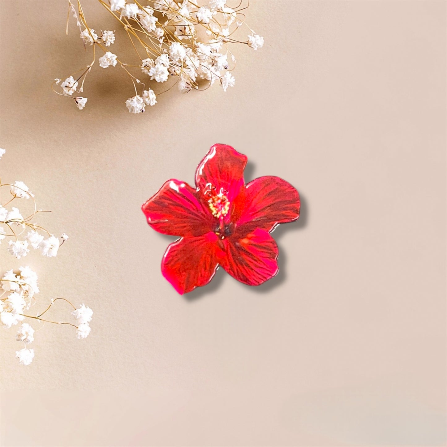 Red Hibiscus Metal Sticker