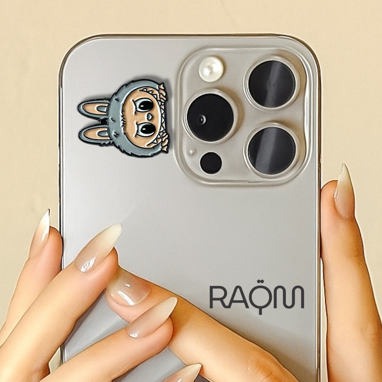 3D Metal Phone Sticker - Grey Labubu